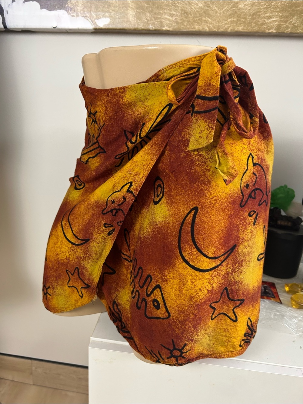 Hand-Tied Sarong Skirt in Sunset Yellow & Rust